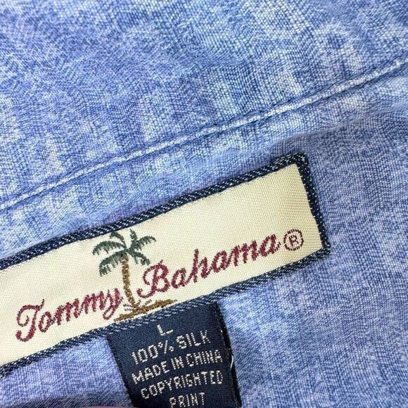 Tommy Bahama Shirt Mens Large Blue Silk Short-Sleeve Button-Down Top Coastal - Picture 3 of 7